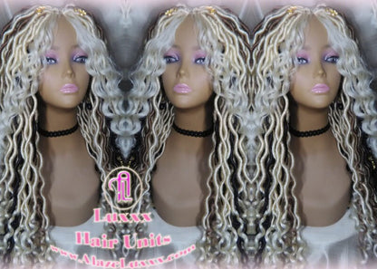 Goddess Faux Boho Platinum Blonde Braid Wig Gypsy Bohemian  Dread Locs Wig Honey Blonde Brown #613 #27 #4 Wavy  Dred  Lock Alopecia Cosplay