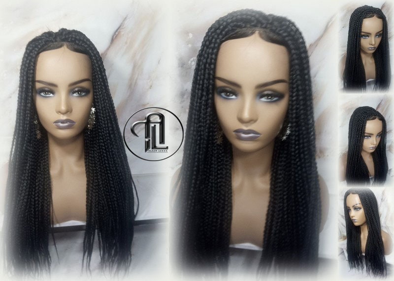Box Braid Wig Black Lace Closure with Baby Hair Unit Straight Glueless! Braided Lace Wig