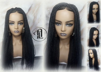 Box Braid Wig Black Lace Closure with Baby Hair Unit Straight Glueless! Braided Lace Wig
