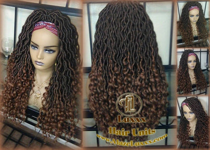 Bohemian Boho Gypsy Headband Wig Black Brown Goddess Faux Loc Wig Long Wavy Brown Tips Ends 30 Hair Dread DE SE Dred Lock Braided Wigs