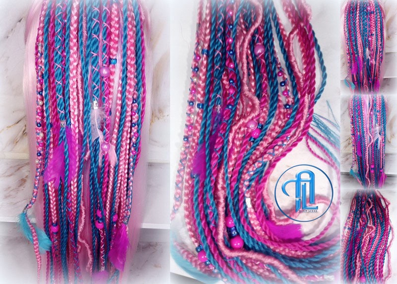 Ponytail Hair Fall Extensions Pink Blue Elements Accents Feathers synthetic box braids hair scrunchie clip in Clip on Braids