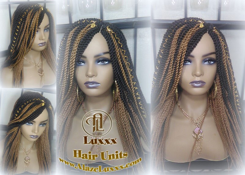 Straight Senegalese Twist Wig Unit! Medium Small Short Blonde Brown #4 #27 Crochet Twist Braided Wig 2tone honey blond hair Alopecia wig