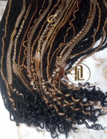 Black Warm Blonde  Dreadlocks Braids SE Set Kit Mixed Soft Crochet Boho Hair Full Head Curly Wavy Extensions Textured Natural Single Loop