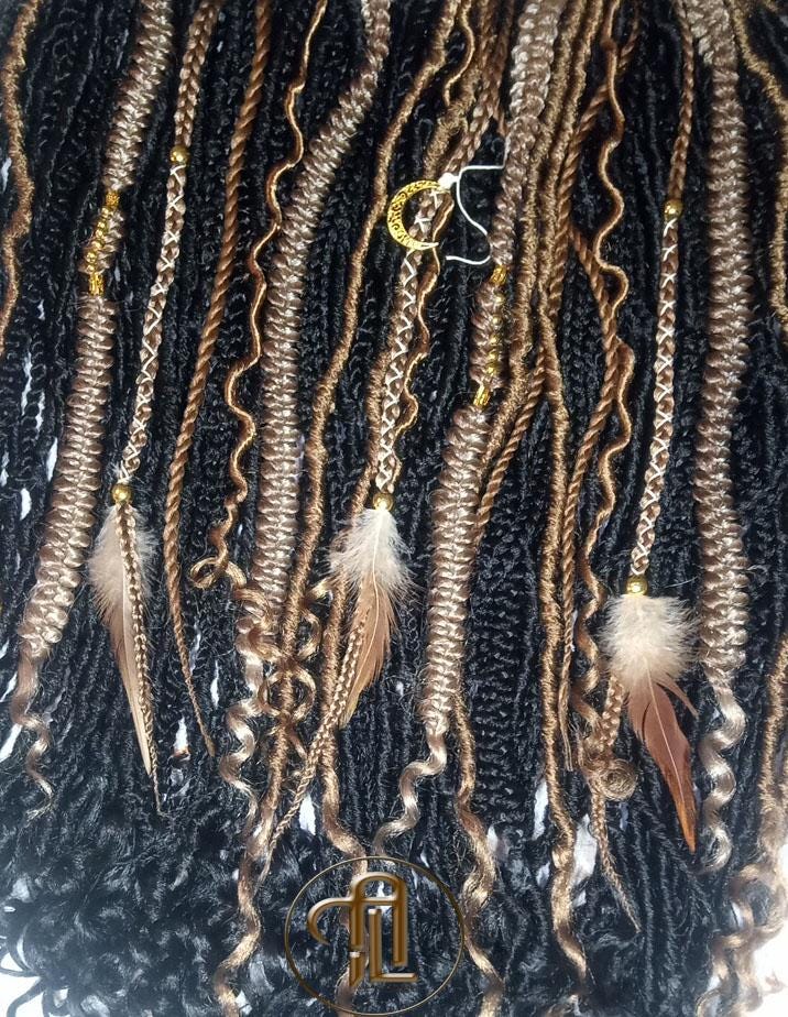 Black Warm Blonde  Dreadlocks Braids SE Set Kit Mixed Soft Crochet Boho Hair Full Head Curly Wavy Extensions Textured Natural Single Loop