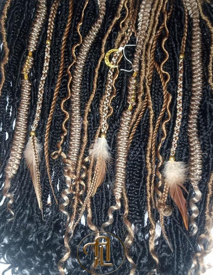 Black Warm Blonde  Dreadlocks Braids SE Set Kit Mixed Soft Crochet Boho Hair Full Head Curly Wavy Extensions Textured Natural Single Loop