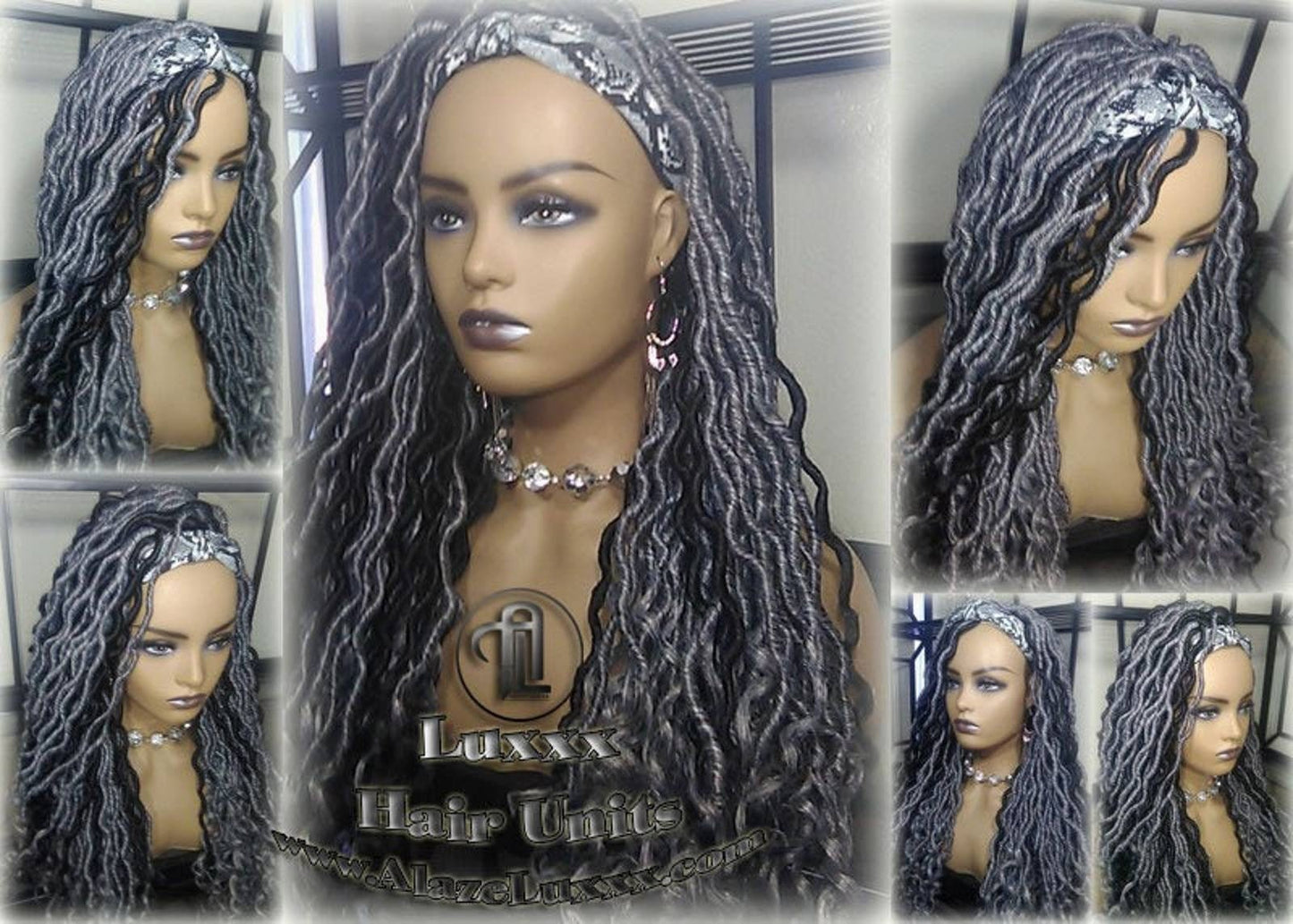 Headband Wig Goddess Faux Dread Locs Salt N Pepper 44 51 Black Gypsy Boho Silver Black 1B Grey Gray Platinum Storm Wig Unit Wavy