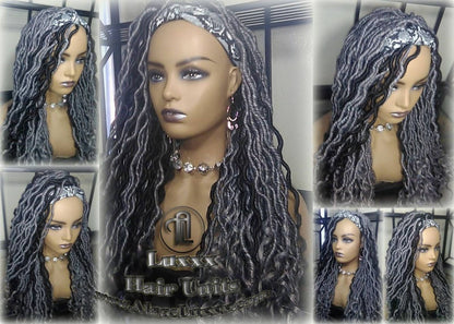 Headband Wig Goddess Faux Dread Locs Salt N Pepper 44 51 Black Gypsy Boho Silver Black 1B Grey Gray Platinum Storm Wig Unit Wavy