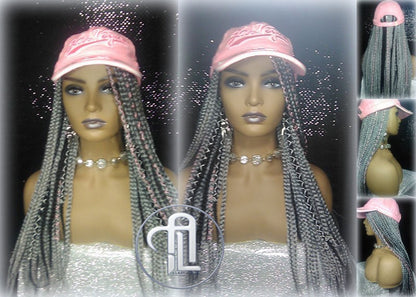 Silver Grey Black Box Braid Hat Wig  Gym Hat Baseball Cap Braided Hat Wig Women Hair Summer Winter Hat Hair Cap Wig Hat Chemo Hat Alopecia