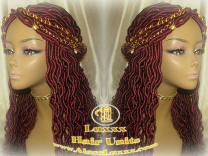 Costume Carnival Festival Hair Wig Rich Red Gold Goddess Faux Loc Braided Wig Gypsy Bohemian Boho Dread DE SE Dred Lock Crochet Braided Wig
