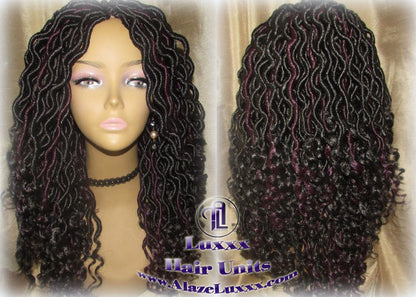 Black 1b Purple Goddess Faux Locs Wavy Curly Crochet 14 16 in Short Medium Braid Wig Black Marley Dreds Braid Wig faux Loc Wig Festival hair