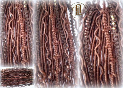 Single Ended SE 75 Piece Set Kit Ginger Brown Mixed Soft Crochet Boho Dread Braid Hair Wraps Extensions Viking Victorian Braids Dreads