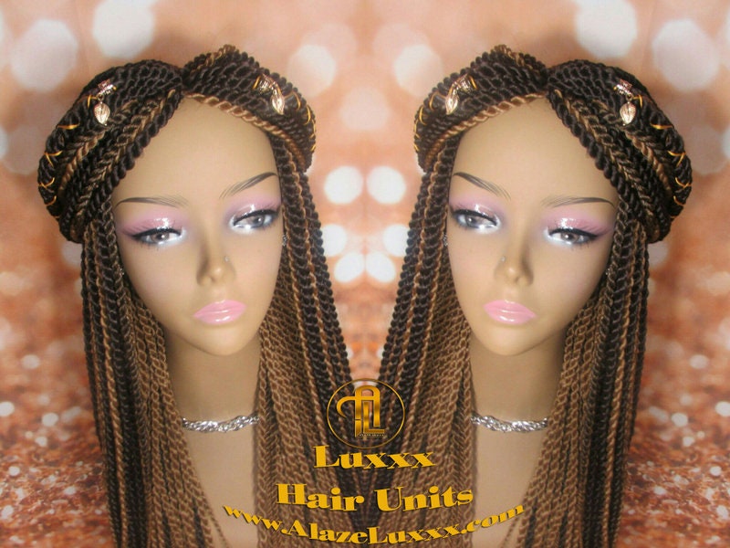 Straight Senegalese Twist Wig Unit! Medium Small Long Blonde Brown #4 #27 Crochet Twist Braided Wig 2tone honey blond hair charms wig maker