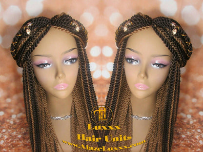 Straight Senegalese Twist Wig Unit! Medium Small Long Blonde Brown #4 #27 Crochet Twist Braided Wig 2tone honey blond hair charms wig maker