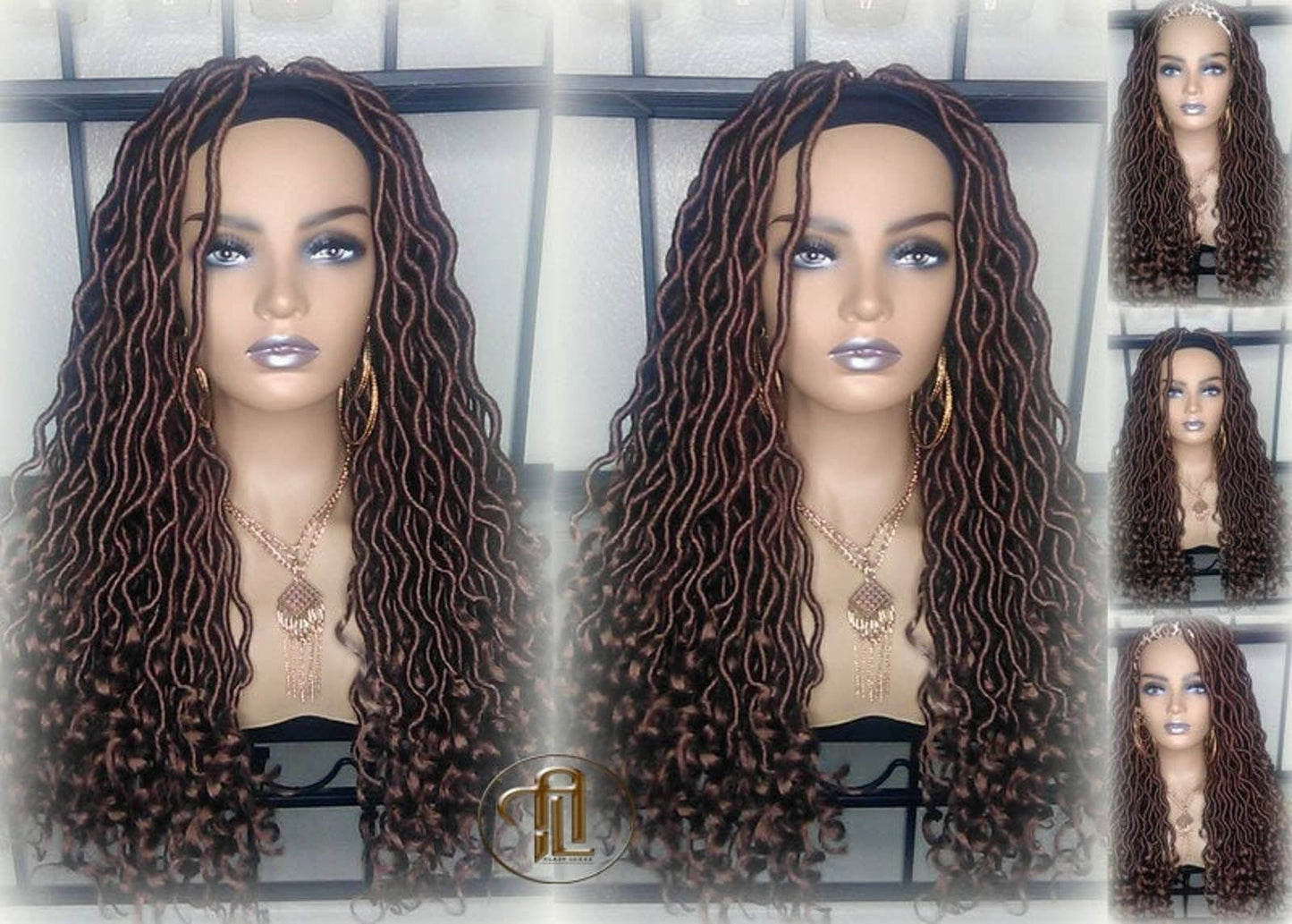 Headband Wig Brown 30 Goddess Faux Locs Gypsy Bohemian Boho Dread Loc Wig Blonde Wavy Marley Crochet Braided Wig Ready to ship