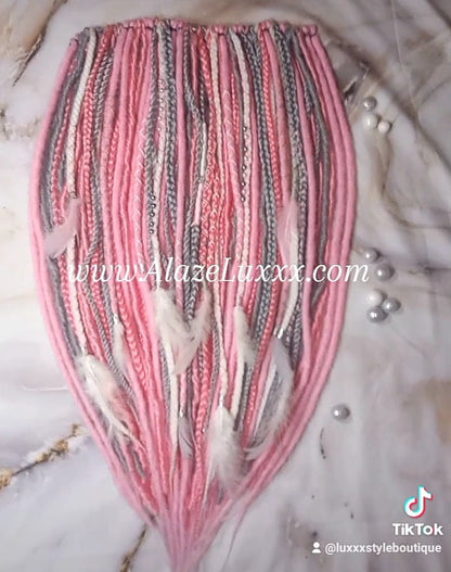 Pink Gray White Straight Single Ended SE Set Kit Soft Crochet Boho Dread Braid Hair Wrap Extensions Festival Hair Partial Single Loop Dread