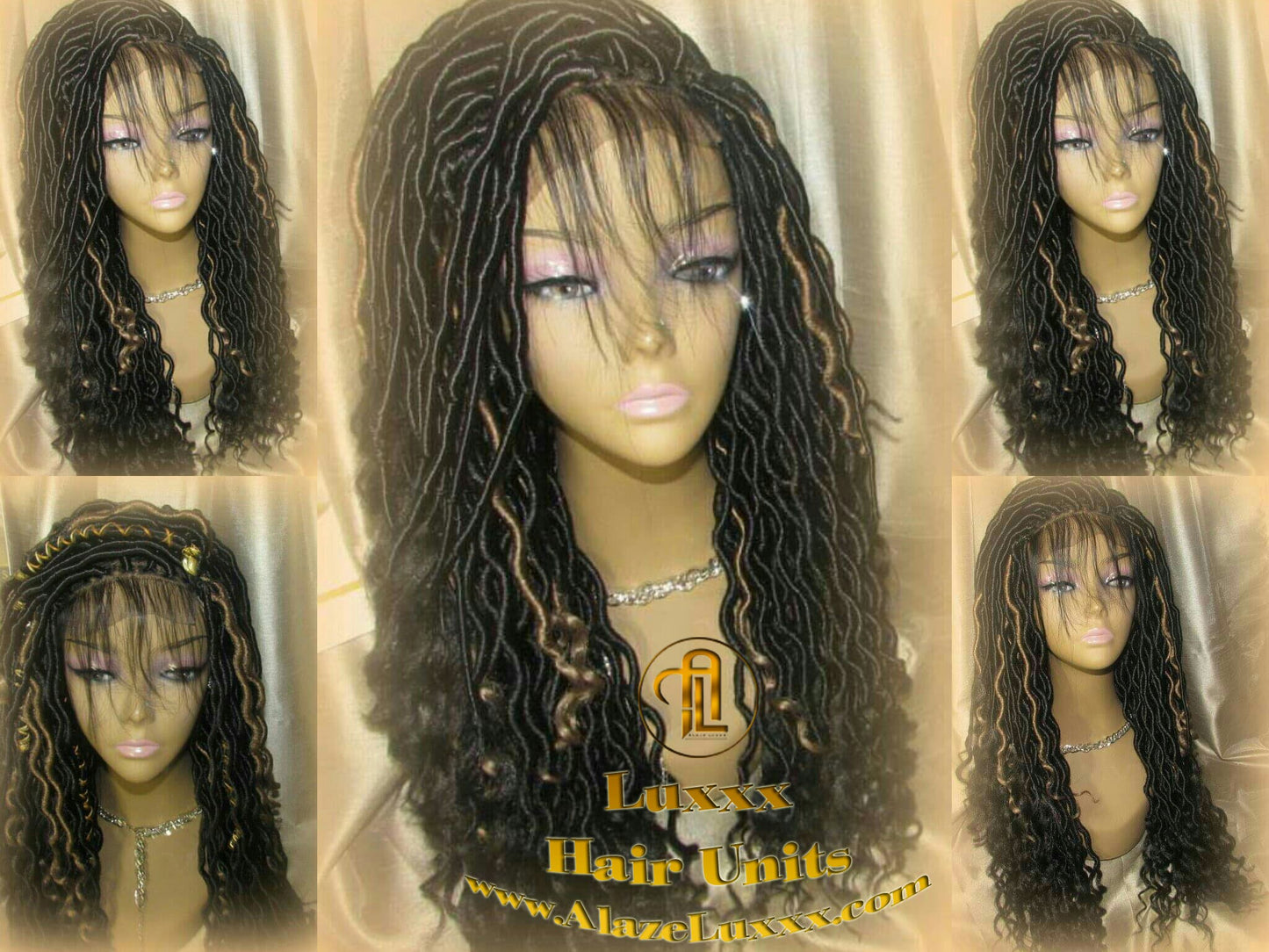 Faux Locs Synthetic Goddess LONG 4x4 Lace Closure w Baby Hairs Dread Wig Wavy Black Dreads Honey Blonde 27 Carnival Cosplay Rave Raver TREND