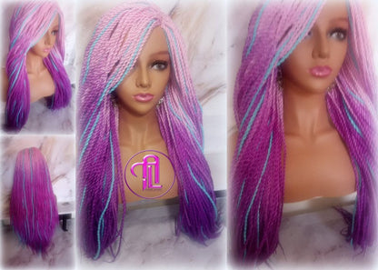 Ombre Pink Purple Blue 24 Inch Long Soft Senegalese Twist Ombre Braids Hair Synthetic Braiding Hair Extension Unicorn