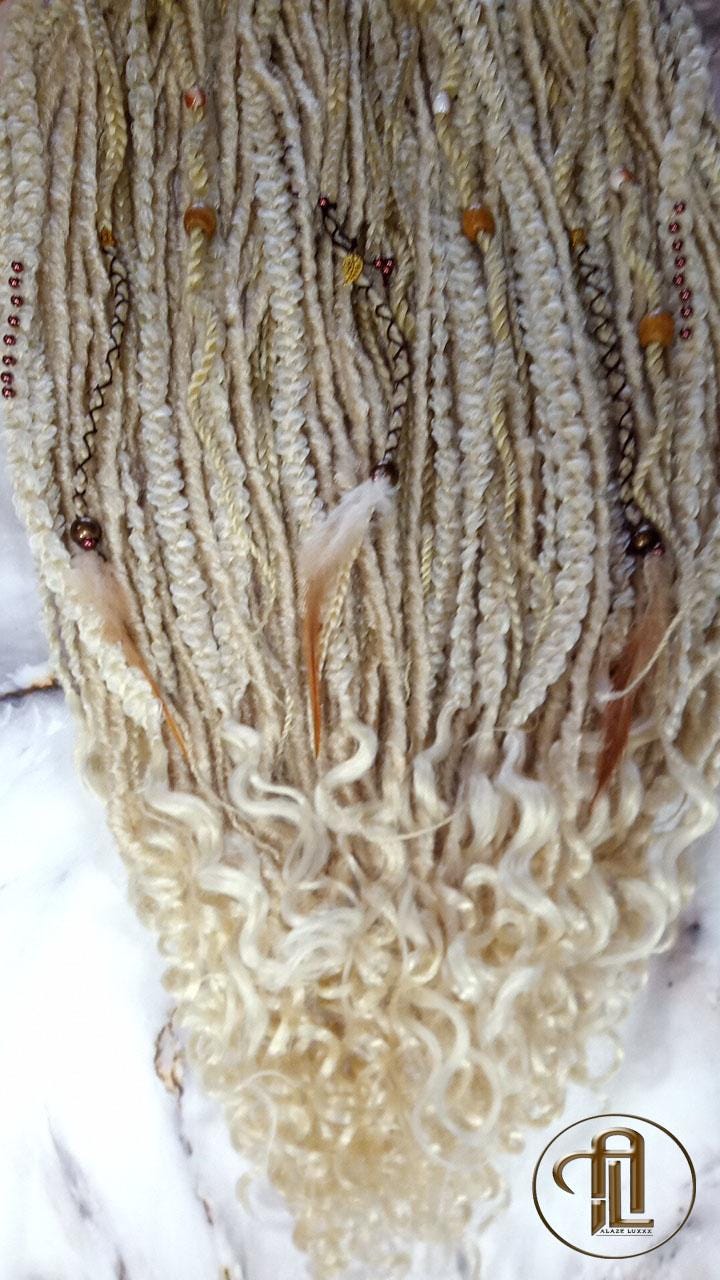 Renaissance Festival Boho Blonde Single Ended Dreads Full Set Festival Viking Braid DE SE Synthetic Braid in Dreadlocks 613 Locs Extensions