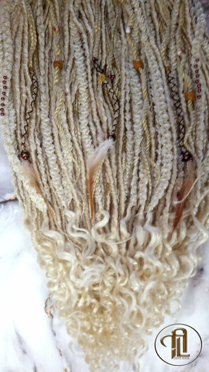 Renaissance Festival Boho Blonde Single Ended Dreads Full Set Festival Viking Braid DE SE Synthetic Braid in Dreadlocks 613 Locs Extensions