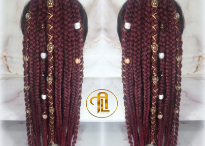 Viking Ponytail Hair Fall Extensions Ombre Black Red Burgundy Gold Elements Accents Feathers Jungle box braids hair scrunchie Butterfly
