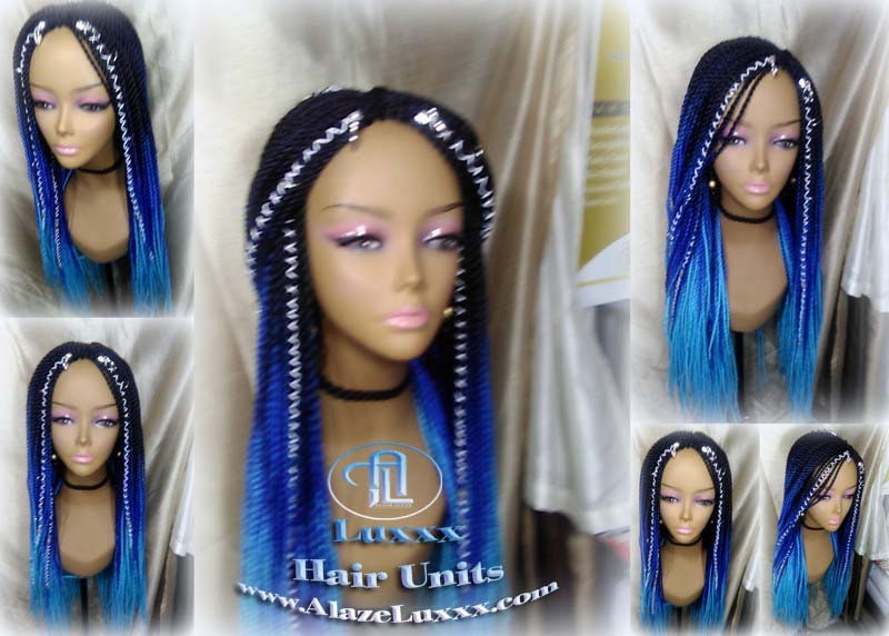 Senegalese Twist Blue Ombre  Braid Wig Unicorn Mermaid Small Long Micro Braids Royal Baby Sky Blue  Wig Sale Alopecia Blue Braids