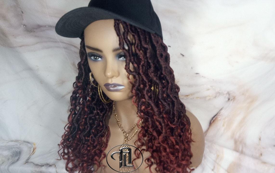 Goddess Locs Braid Wig Hat Baseball Cap 350 Ombre Mermaid Boho curly bohemian Gradient Hair Short Curly 14 16 in Hat Wig Gym Braided Hat Wig