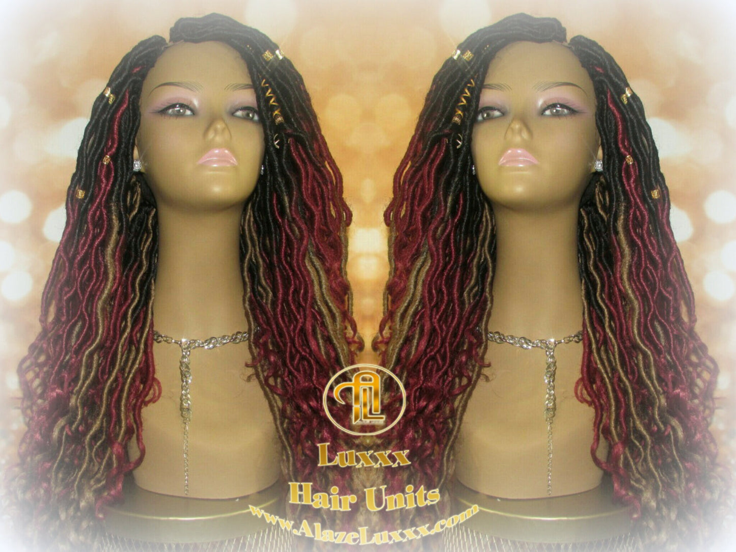 Long Goddess Locs Red Burgundy  530 Ombre  Black  Blonde 27  Marley Crochet Synthetic Dread Dred Loc Lock Costume Cosplay Wig Rave Festival