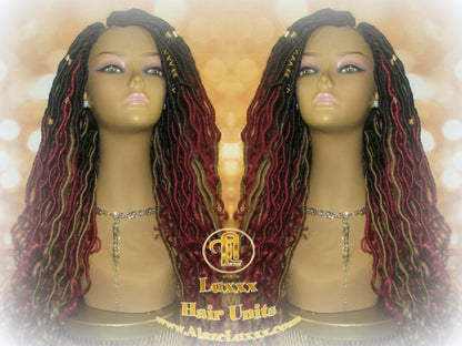 Long Goddess Locs Red Burgundy  530 Ombre  Black  Blonde 27  Marley Crochet Synthetic Dread Dred Loc Lock Costume Cosplay Wig Rave Festival