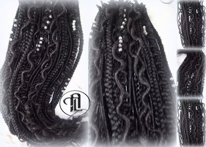 Black Single Ended SE 75 Piece Set Kit Goth Mixed Soft Witch Boho Dread Braid Hair Wraps Extensions Textured Natural Realistic