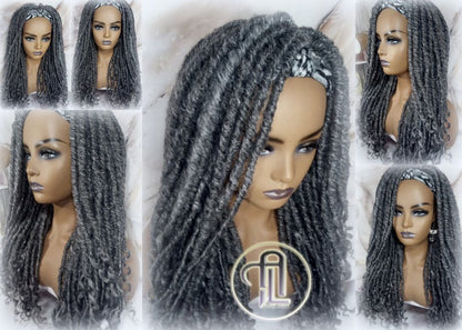 Headband Wig Fluffy Goddess Faux Dread Locs Salt N Pepper 44 51 Gypsy Boho Silver Grey Gray Platinum Storm Wig Unit Wavy Ready to Ship