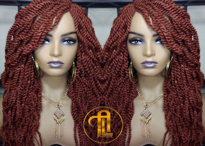 Senegalese Twist Wig Auburn 350 Reddish  Long Wavy Curly  Braids Long Straight Medium Twist Braids woc wig Burnt Orange