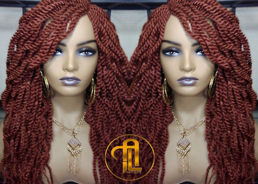 Senegalese Twist Wig Auburn 350 Reddish  Long Wavy Curly  Braids Long Straight Medium Twist Braids woc wig Burnt Orange