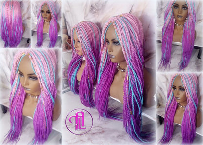 Ombre Pink Purple Blue 24 Inch Long Soft Senegalese Twist Ombre Braids Hair Synthetic Braiding Hair Extension Unicorn accents