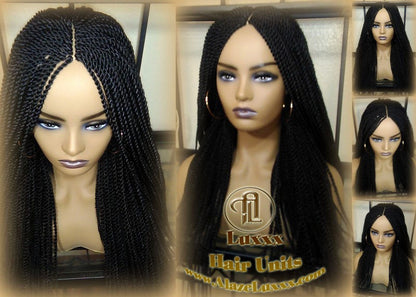 Long Straight Small Senegalese Twist Wig Black 1B Braided Twisted Wig Xpressions Braiding Hair Wig Black Wig Motown Tress Senegalese Twist