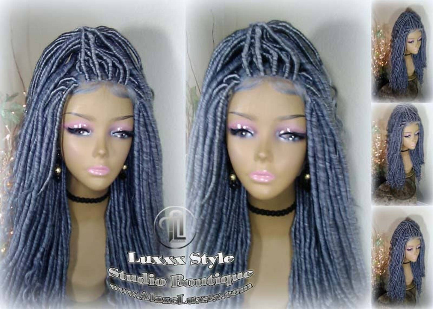 Goddess Faux Dread Loc Lace Closure Straight Storm Silver Grey Gray 44 51 Boho Gypsy Wavy Lock Crochet Freetress Model Model Wig