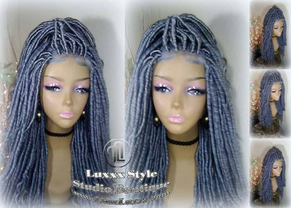Goddess Faux Dread Loc Lace Closure Straight Storm Silver Grey Gray 44 51 Boho Gypsy Wavy Lock Crochet Freetress Model Model Wig