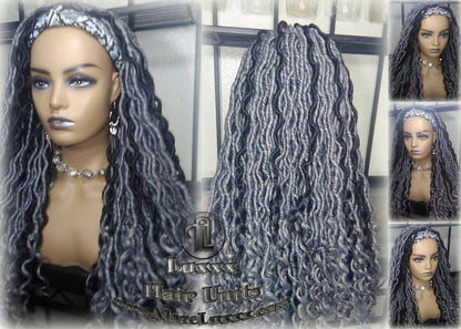 Headband Wig Goddess Faux Dread Locs Salt N Pepper 44 51 Black Gypsy Boho Silver Black 1B Grey Gray Platinum Storm Wig Unit Wavy