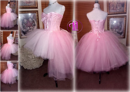 Birthday Anniversary Bridal Valentines Day Dress Skirt Corset Style Outfit Light Pink Blush Pink Hi Low Skirt Hearts Cupid
