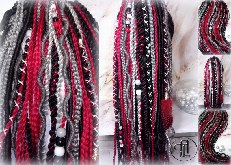 Ponytail Hair Fall Viking Extensions Black Red Elements Accents Feathers synthetic box braids renaissance hair scrunchie kawaii dreadlock