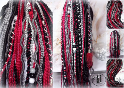 Ponytail Hair Fall Viking Extensions Black Red Elements Accents Feathers synthetic box braids renaissance hair scrunchie kawaii dreadlock