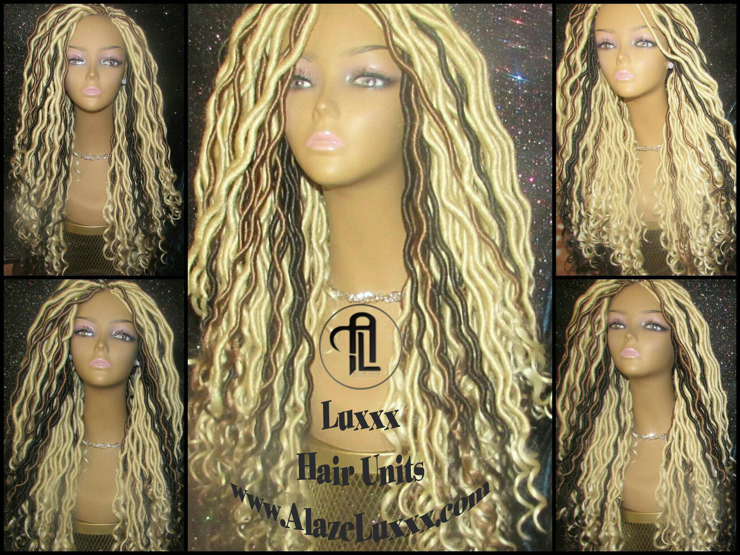 Platinum Blonde Gypsy Bohemian Boho Goddess Faux Dread Locs Wig Unit! Blonde #613 #27 Wavy NEW Marley Dred  Lock Wig Crochet Messy Hair Wig