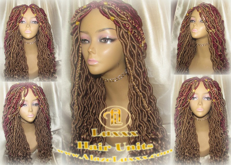 Marley Goddess Crochet Synthetic Dread Dred Loc Lock Wig Red Burgundy 530 Ombre Gold honey blonde 27 Box Braids Kinky Twist Hair Braided Wig