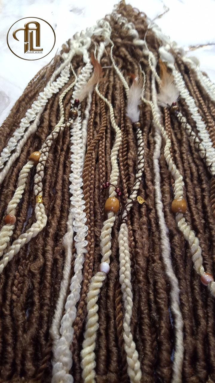 Brown Blonde Set Soft boho Bohemian dreadlocks textured braids wavy dreads  SE Full set Curls dreads and Braids Dragon Braids