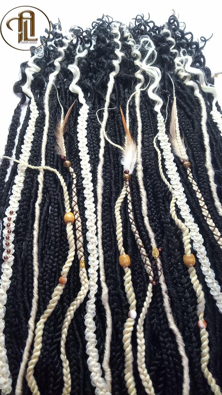 Hippy Bohemian Black 613 Blonde  Dreadlocks Braids SE Set Kit Mixed Soft Crochet Boho Hair Full Head Curly Wavy Extensions Textured Single