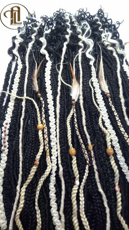 Hippy Bohemian Black 613 Blonde  Dreadlocks Braids SE Set Kit Mixed Soft Crochet Boho Hair Full Head Curly Wavy Extensions Textured Single