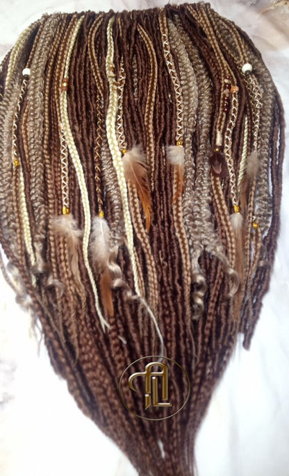 Brown Blonde Set Soft boho Bohemian dreadlocks textured braids wavy dreads  SE Full set Curls dreads and Braids Dragon Braids