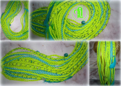 Ponytail Hair Fall Extensions Neon Green Slime Blue Elements Accents Feathers synthetic senegalese twist braids hair scrunchie clip in
