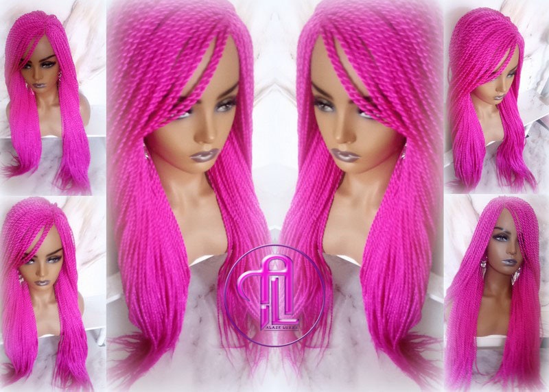 Hot Cosmic Pink Senegalese Twist Braid Wig Small Long Unicorn Mermaid Wig Sale Alopecia Braids Hot Pink Magenta Braids Twists