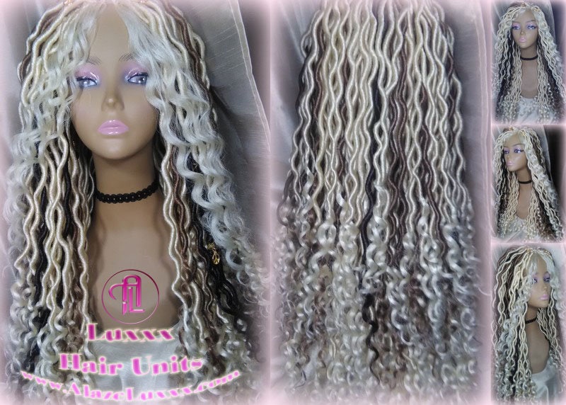 Goddess Faux Boho Platinum Blonde Braid Wig Gypsy Bohemian  Dread Locs Wig Honey Blonde Brown #613 #27 #4 Wavy  Dred  Lock Alopecia Cosplay