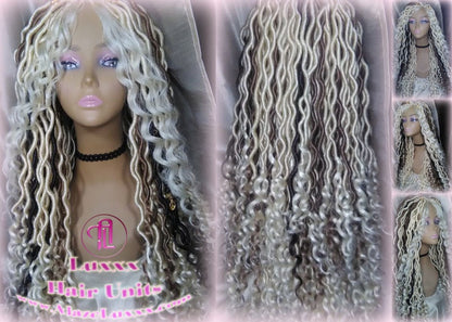 Goddess Faux Boho Platinum Blonde Braid Wig Gypsy Bohemian  Dread Locs Wig Honey Blonde Brown #613 #27 #4 Wavy  Dred  Lock Alopecia Cosplay